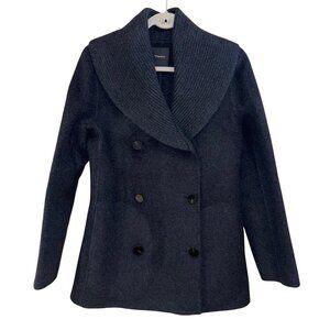 Theory Womens Pea Coat Size Small Gray Shawl Collared Pockets Casual Pure Wool